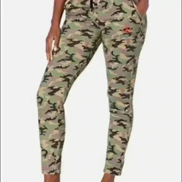 NWT Nicole Miller Womens Green Camo Jogger Pants with Pockets Size S - Picture 1 of 7